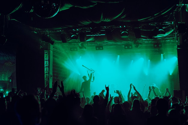 Free Photo cheering crowd having fun at music festival in a nightclub