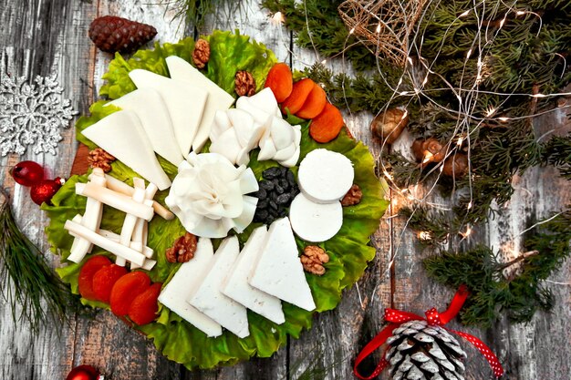 Cheese plate with various types of cheese