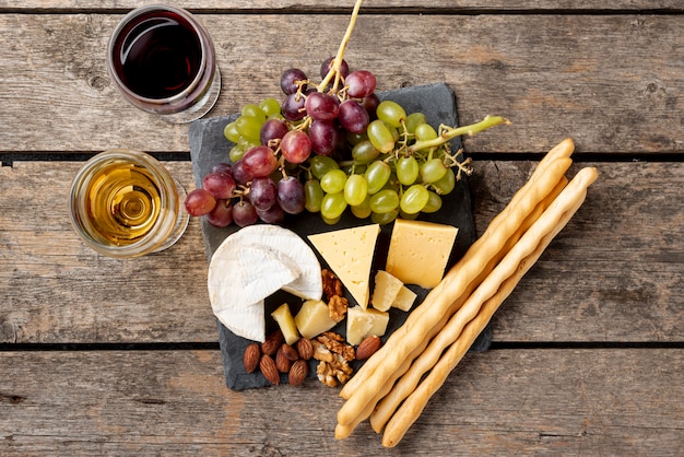 Cheese on table for wine tastery