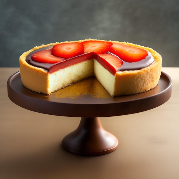 A cheesecake with a slice missing and a piece missing.