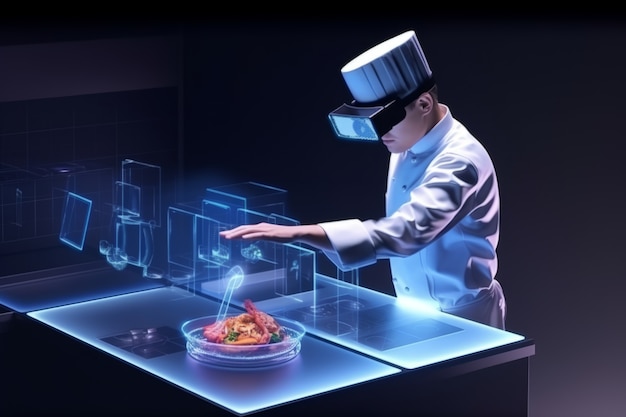 Free Photo chef using ar technology in his profession