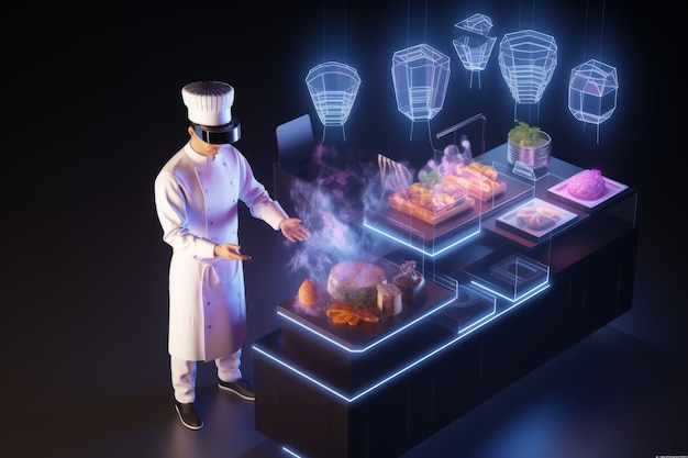 Free photo chef using ar technology in his profession