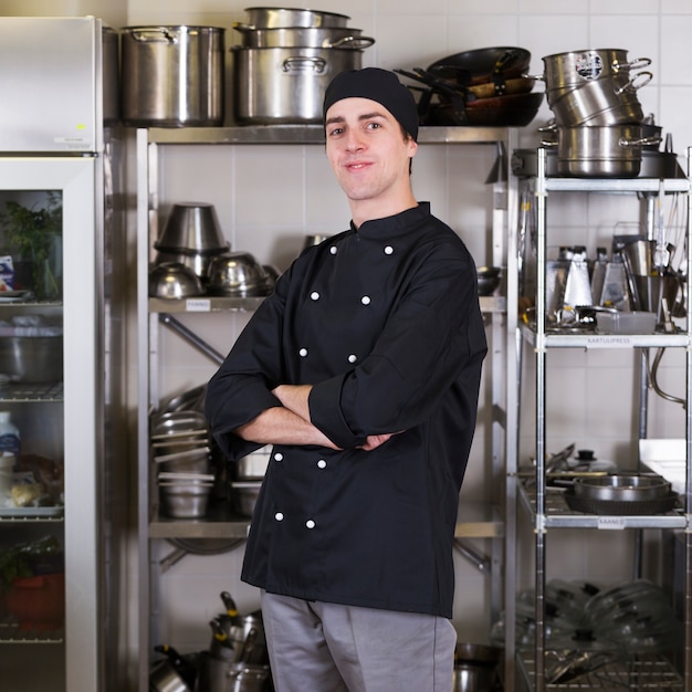 Chef with uniform and utensil kitchen