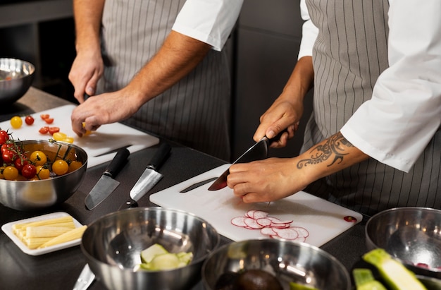 Free photo chef working together in a professional kitchen