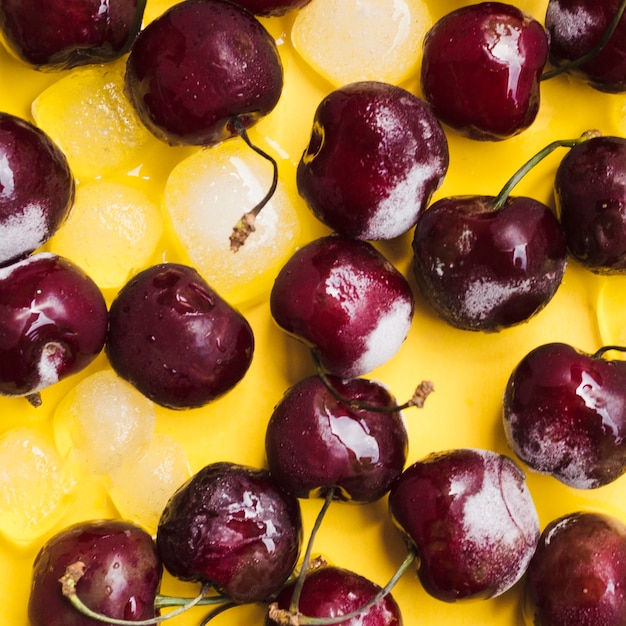 Cherries and cubes of ice