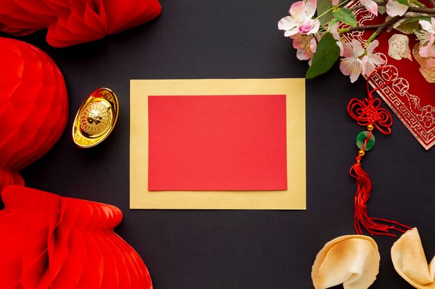 Cherry blossom chinese new year card mock-up