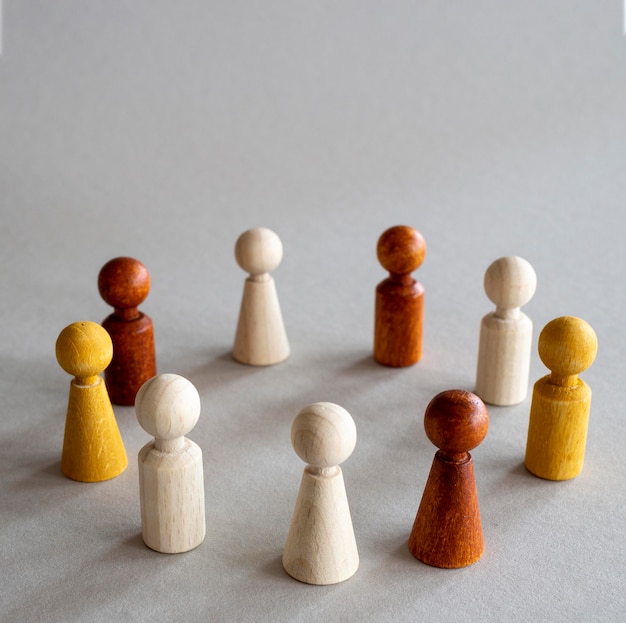 Chess wooden pieces arranged in circle