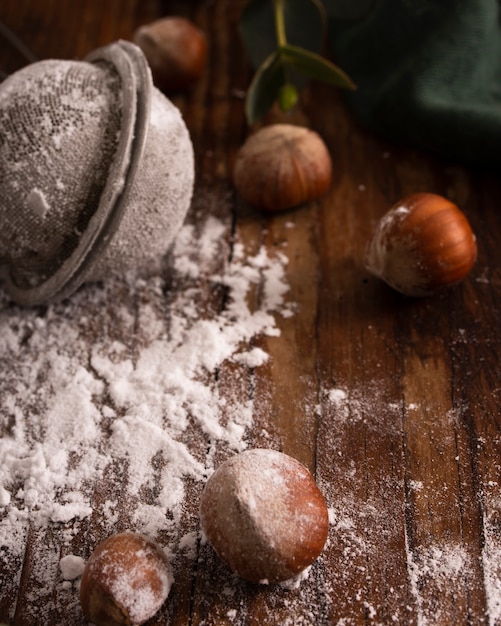 Chestnuts and strainer close up