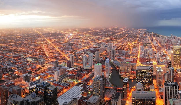 Chicago downtown aerial panorama