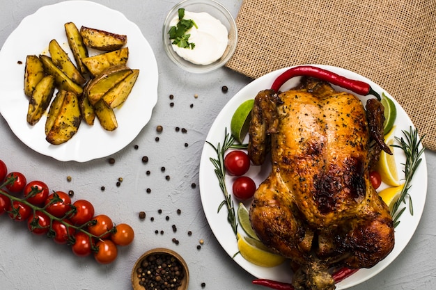 Free photo chicken and potato for dinner