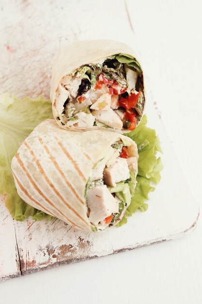 Chicken wrap with lettuce and tomato