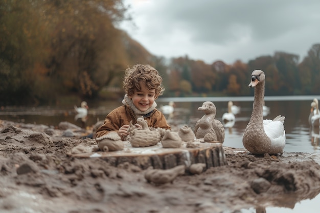 Free photo child doing artisanal work