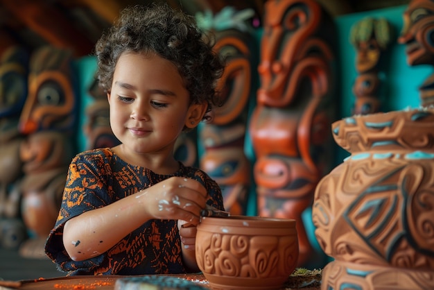 Free photo child doing artisanal work