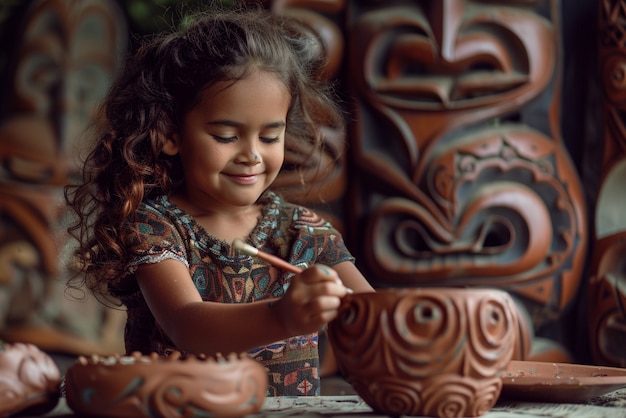 Free photo child doing artisanal work