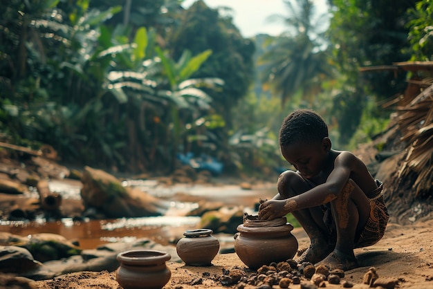 Child doing artisanal work