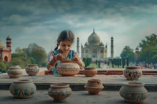 Free photo child doing artisanal work