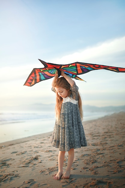 Child having fun with kite