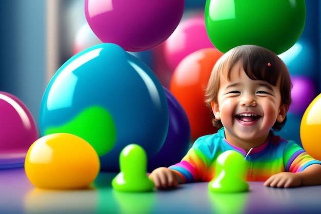 A child playing with balloons