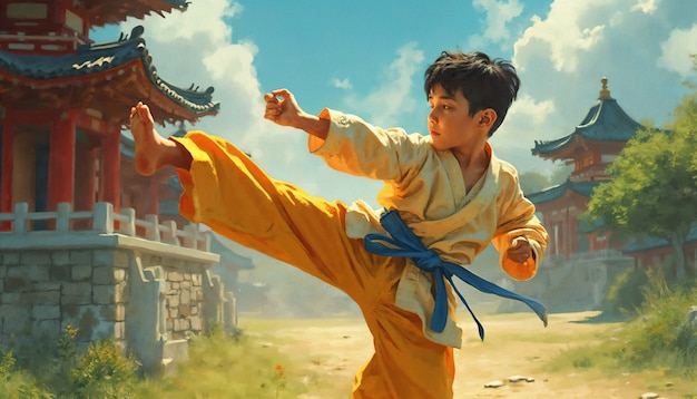 Child practicing martial arts