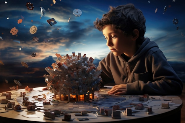 Free photo child with autism living in fantasy world