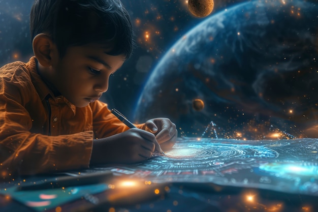 Free photo child with autism living in fantasy world