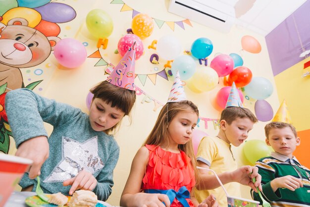 Children eating on birthday party