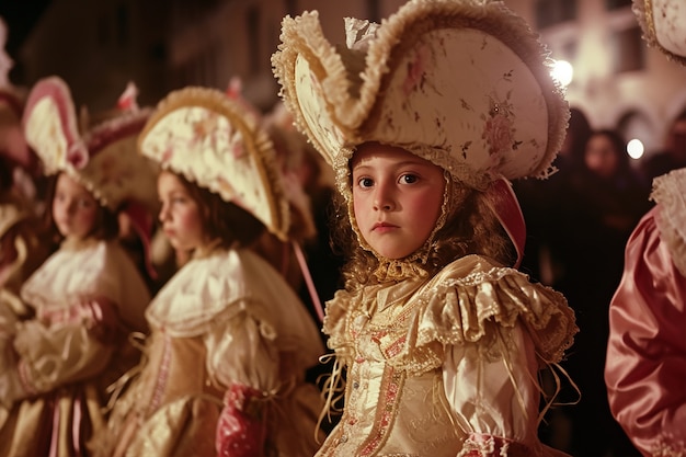 Children enjoying venice carnival wearing costumes