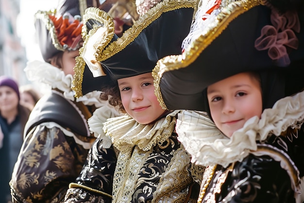 Free Photo children enjoying venice carnival wearing traditional costume