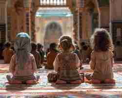 Free photo children learning about the mosques history medium shot