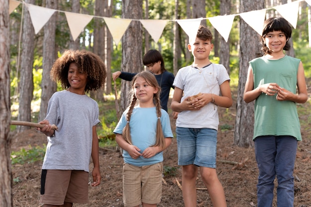 Children participating together in a treasure hunt