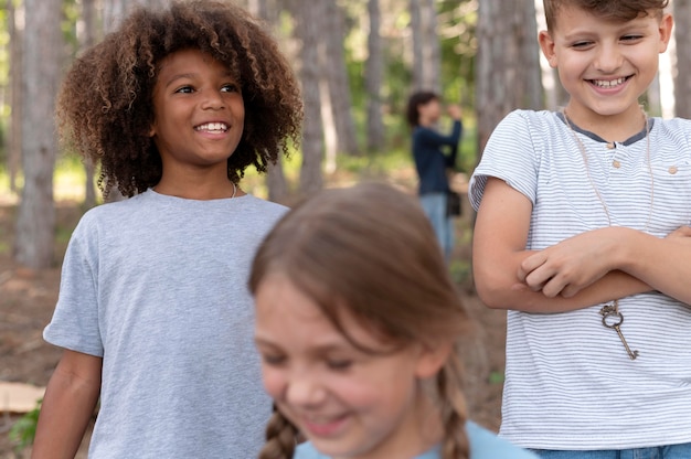 Children participating together in a treasure hunt