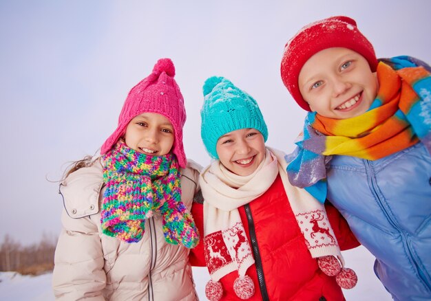 Children playing outdoors in winter