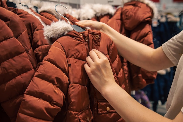 Children's jackets on hangers in a clothing store