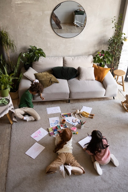 Children spending time together in the comfort of their home