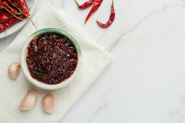 Chili Paste in small ceramic bowl