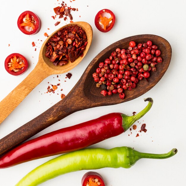 Chilli condiment in wooden spoon