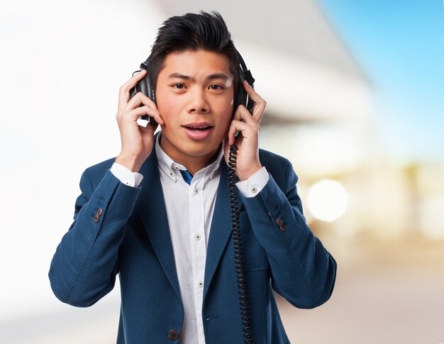 chinese man listening music