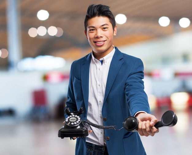 chinese man talking with telephone