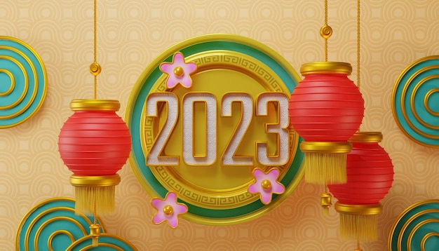 Chinese new year background with lamps 3d illustration