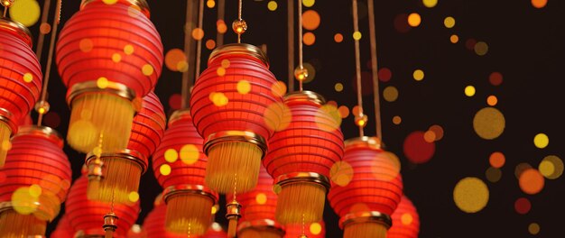 Free Photo chinese new year background with lamps and lights 3d illustration