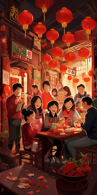 Free photo chinese new year celebration scene in anime style