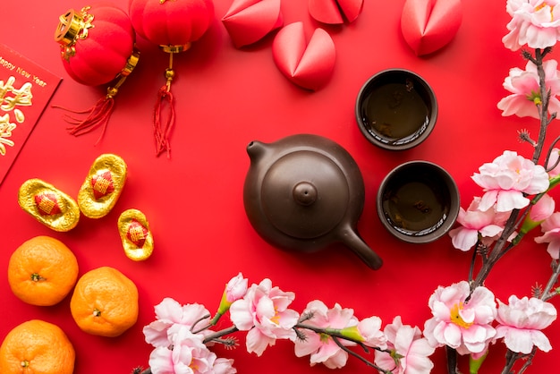 Chinese new year composition with tea