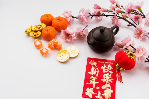 Chinese new year concept with tea pot