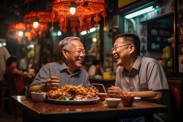 Chinese new year reunion dinner scene with delicious food