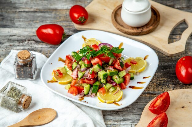 choban salad cucumber tomato onion greens side view