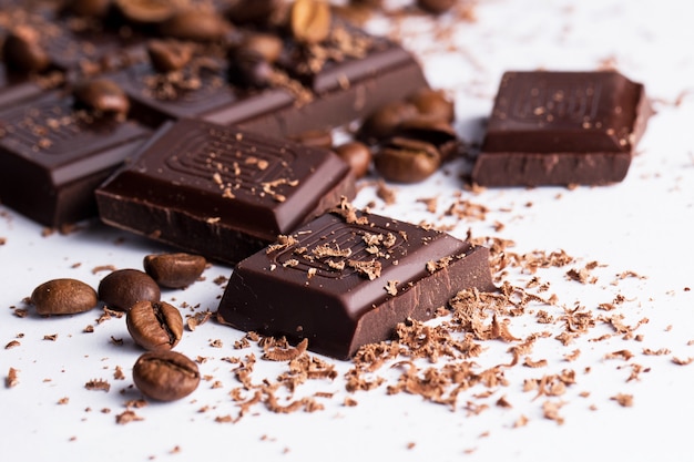 Chocolate bar and coffee beans