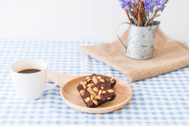 chocolate brownies on table