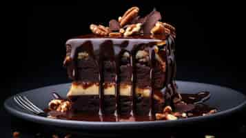 Free photo chocolate cake oozes with rich ganache on sleek plate