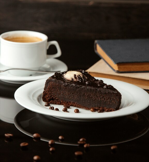 Chocolate cake with ice cream