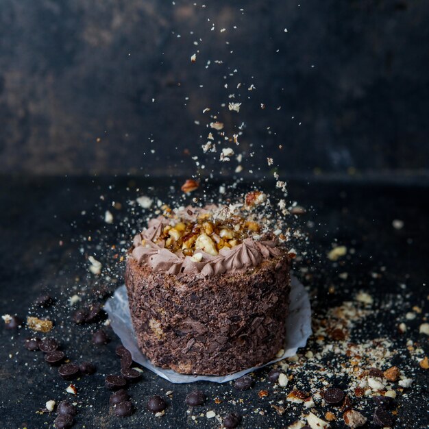 chocolate cake with nut crumbs